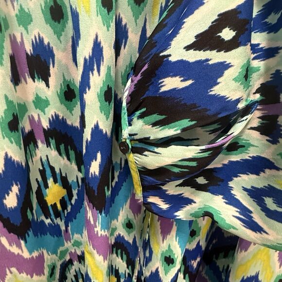 Jones New York Women's Blue Polyester Blouse Size XL Multi Color Neon Vibrant - Picture 4 of 7